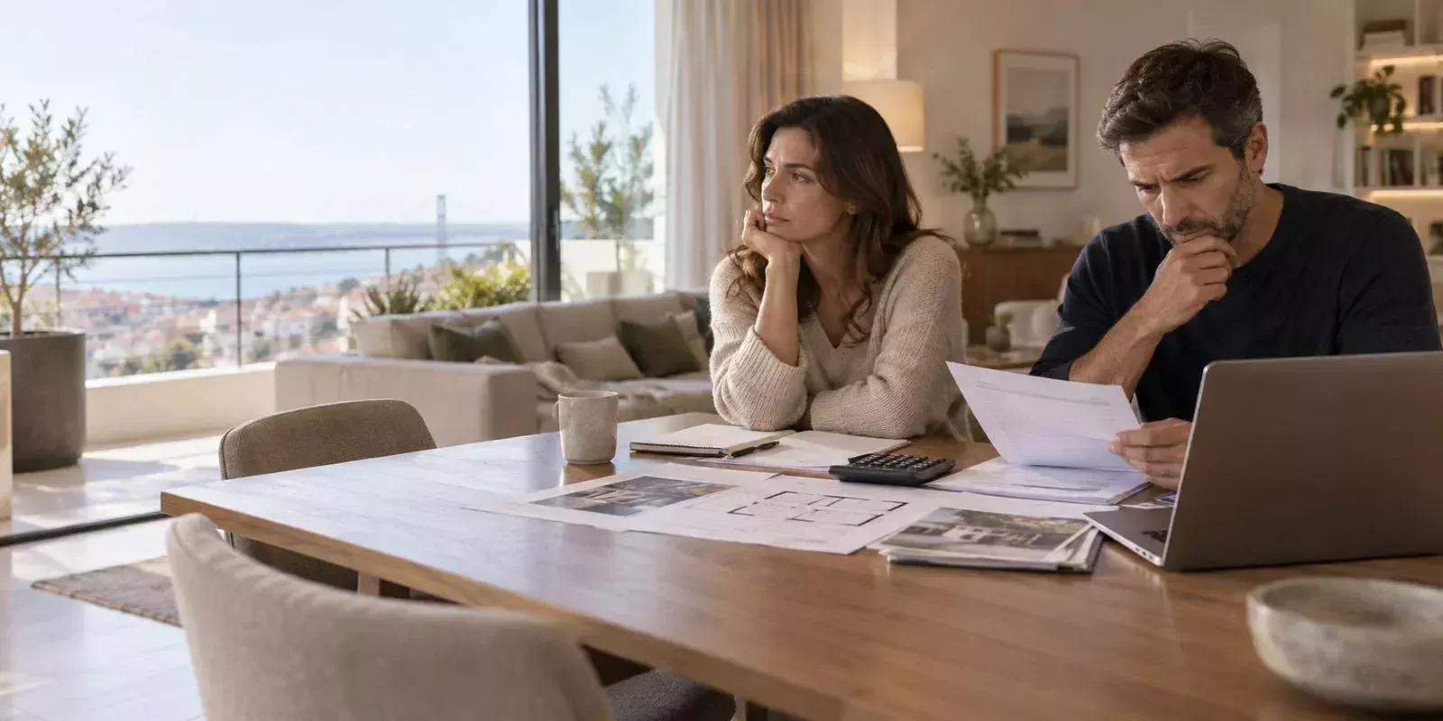 Casal a analisar o crédito habitação durante um processo de divórcio em Portugal